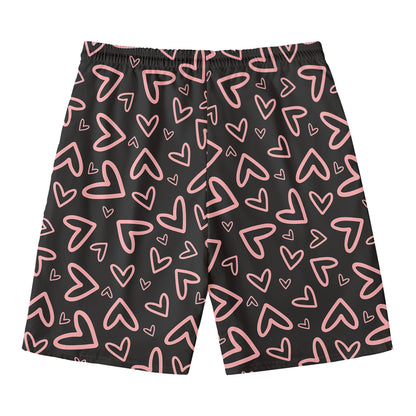 Cute Pink Heart Pattern Print Men's Swim Trunks