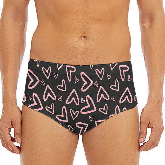 Cute Pink Heart Pattern Print Men's Triangle Swim Briefs
