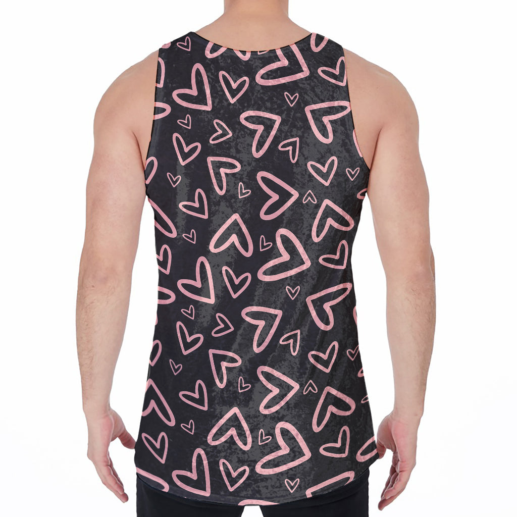 Cute Pink Heart Pattern Print Men's Velvet Tank Top