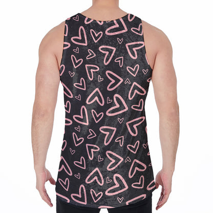 Cute Pink Heart Pattern Print Men's Velvet Tank Top