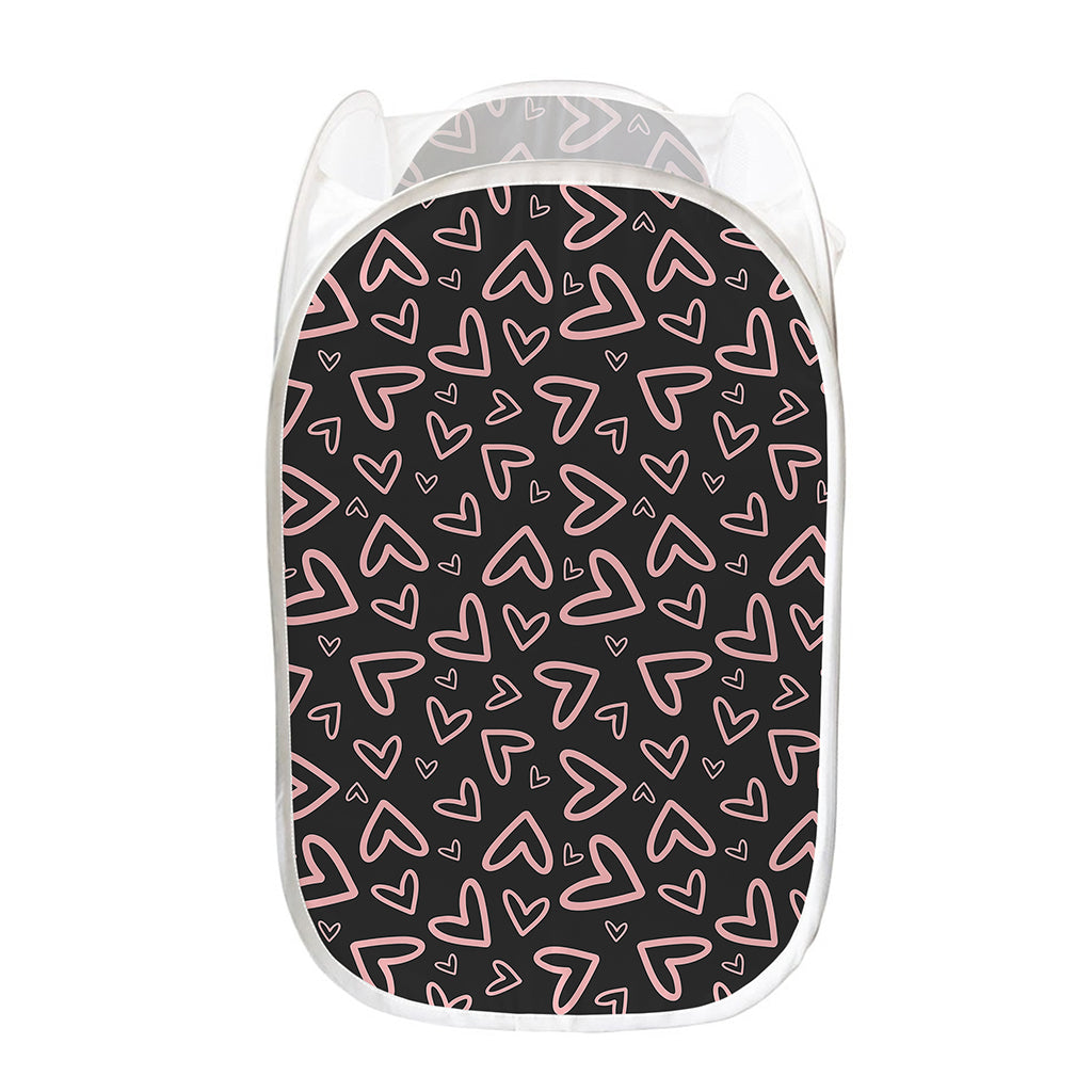 Cute Pink Heart Pattern Print Mesh Laundry Hamper