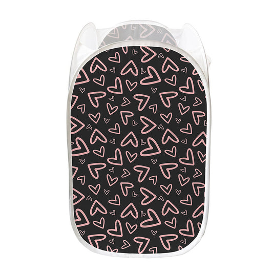 Cute Pink Heart Pattern Print Mesh Laundry Hamper