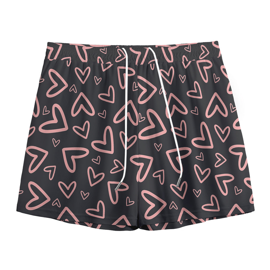 Cute Pink Heart Pattern Print Mesh Shorts