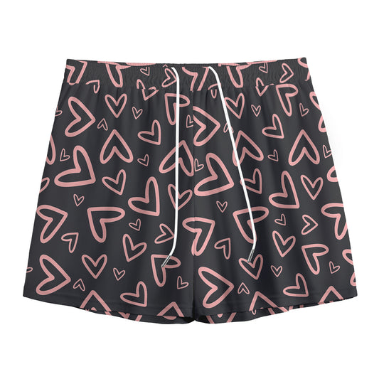 Cute Pink Heart Pattern Print Mesh Shorts