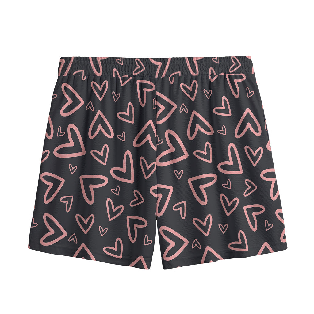 Cute Pink Heart Pattern Print Mesh Shorts