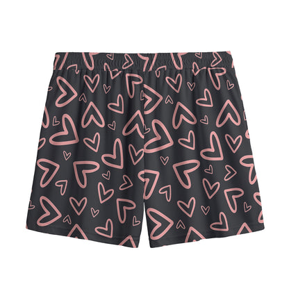 Cute Pink Heart Pattern Print Mesh Shorts