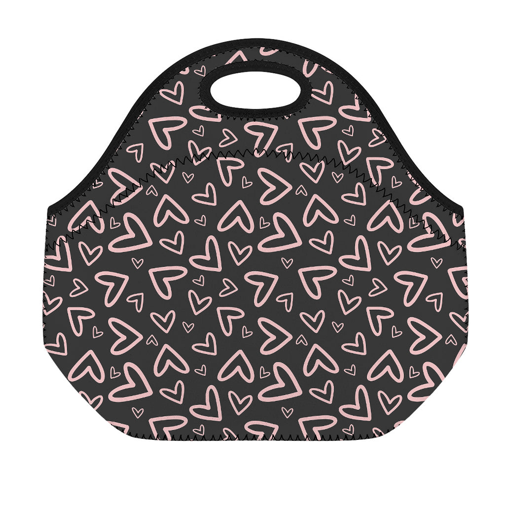 Cute Pink Heart Pattern Print Neoprene Lunch Bag