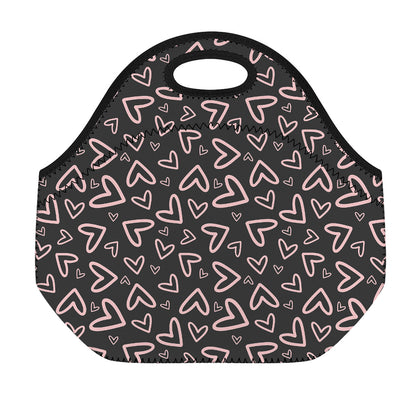 Cute Pink Heart Pattern Print Neoprene Lunch Bag