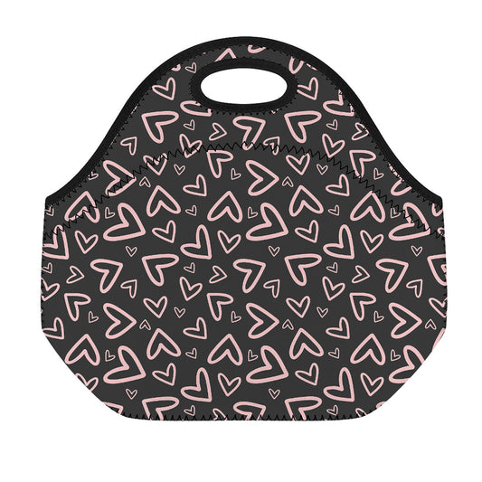 Cute Pink Heart Pattern Print Neoprene Lunch Bag