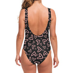 Cute Pink Heart Pattern Print One Piece Swimsuit