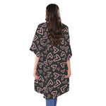 Cute Pink Heart Pattern Print Open Front Beach Cover Up