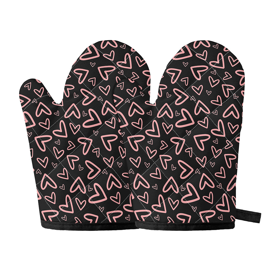 Cute Pink Heart Pattern Print Oven Mitts