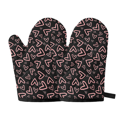 Cute Pink Heart Pattern Print Oven Mitts