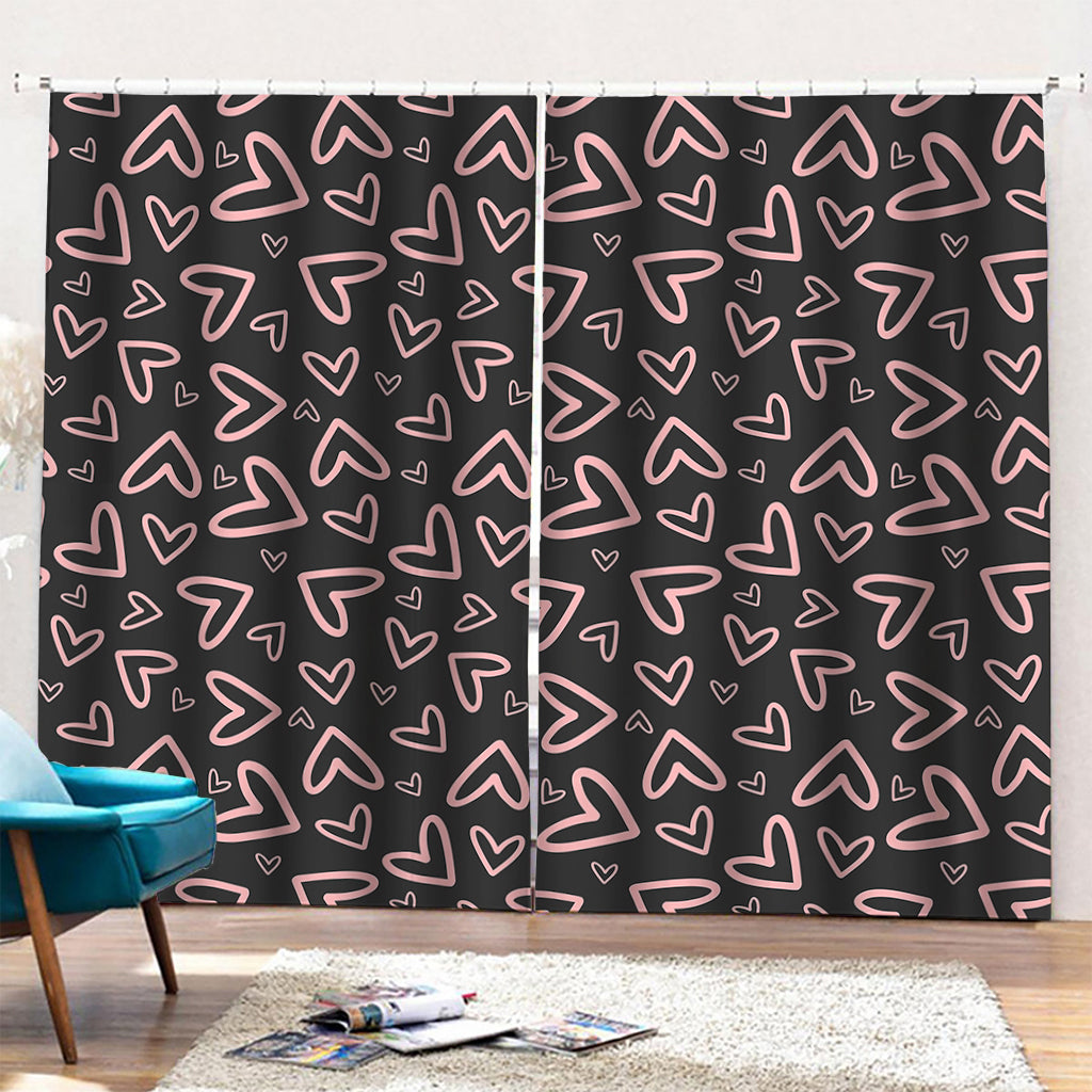 Cute Pink Heart Pattern Print Pencil Pleat Curtains