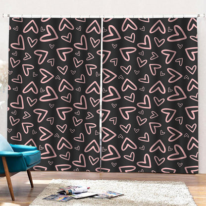 Cute Pink Heart Pattern Print Pencil Pleat Curtains