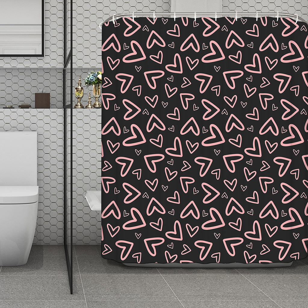 Cute Pink Heart Pattern Print Polyester Shower Curtain