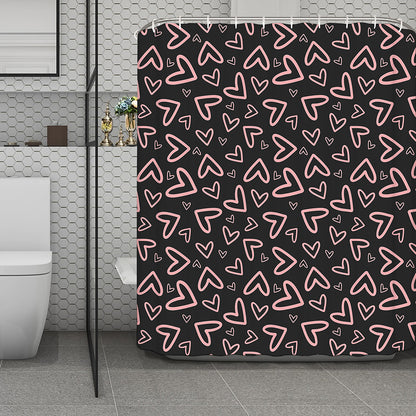 Cute Pink Heart Pattern Print Polyester Shower Curtain
