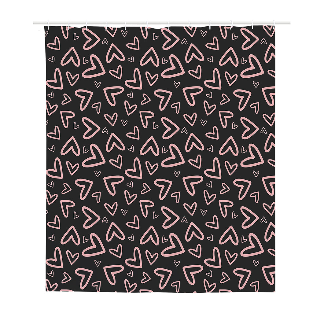 Cute Pink Heart Pattern Print Polyester Shower Curtain