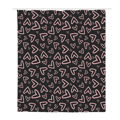 Cute Pink Heart Pattern Print Polyester Shower Curtain
