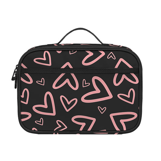Cute Pink Heart Pattern Print Portable Lunch Bag