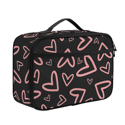 Cute Pink Heart Pattern Print Portable Lunch Bag