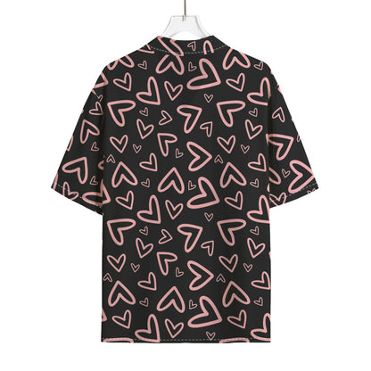 Cute Pink Heart Pattern Print Rayon Hawaiian Shirt