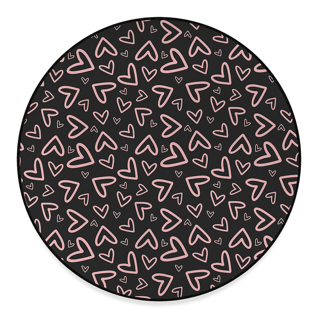 Cute Pink Heart Pattern Print Round Floor Mat