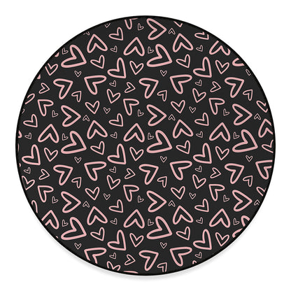 Cute Pink Heart Pattern Print Round Floor Mat