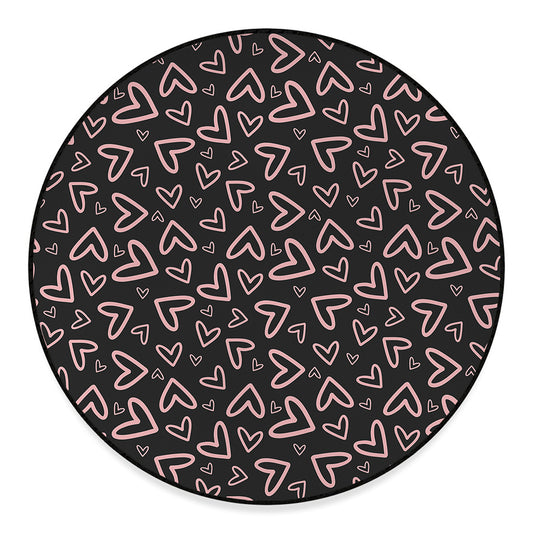 Cute Pink Heart Pattern Print Round Floor Mat
