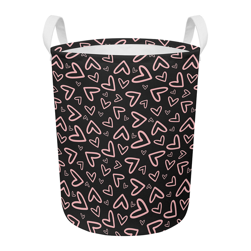 Cute Pink Heart Pattern Print Round Laundry Basket