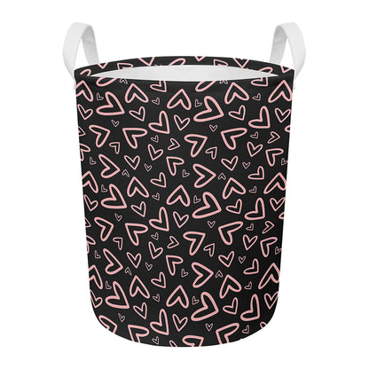 Cute Pink Heart Pattern Print Round Laundry Basket