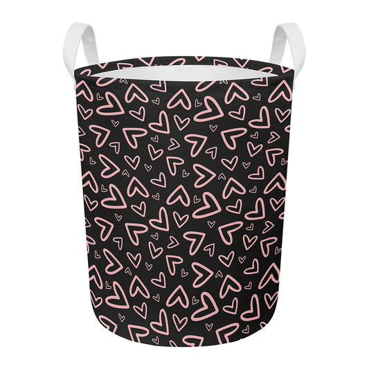 Cute Pink Heart Pattern Print Round Laundry Basket