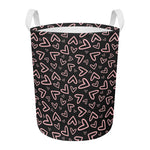 Cute Pink Heart Pattern Print Round Laundry Basket