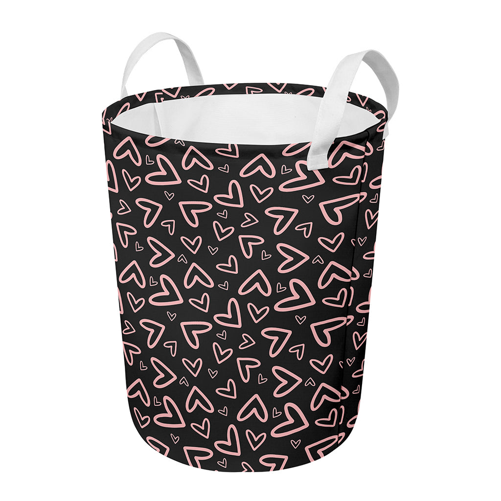 Cute Pink Heart Pattern Print Round Laundry Basket