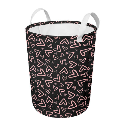 Cute Pink Heart Pattern Print Round Laundry Basket