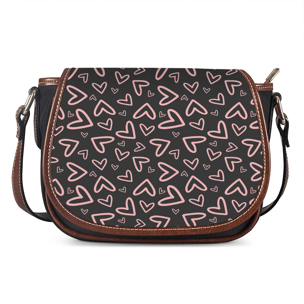 Cute Pink Heart Pattern Print Saddle Bag