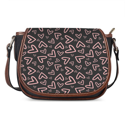 Cute Pink Heart Pattern Print Saddle Bag