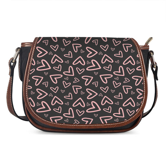 Cute Pink Heart Pattern Print Saddle Bag