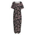 Cute Pink Heart Pattern Print Short Sleeve Long Nightdress