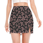 Cute Pink Heart Pattern Print Side Slit Mini Skirt
