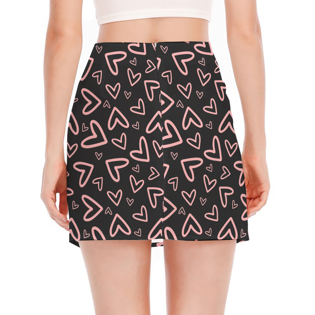 Cute Pink Heart Pattern Print Side Slit Mini Skirt