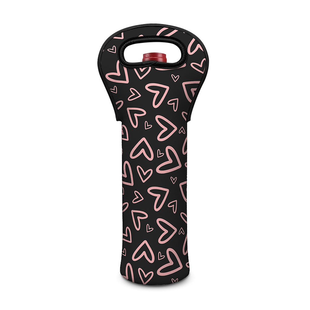 Cute Pink Heart Pattern Print Single Neoprene Wine Tote