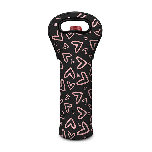 Cute Pink Heart Pattern Print Single Neoprene Wine Tote
