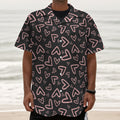 Cute Pink Heart Pattern Print Textured Short Sleeve Shirt