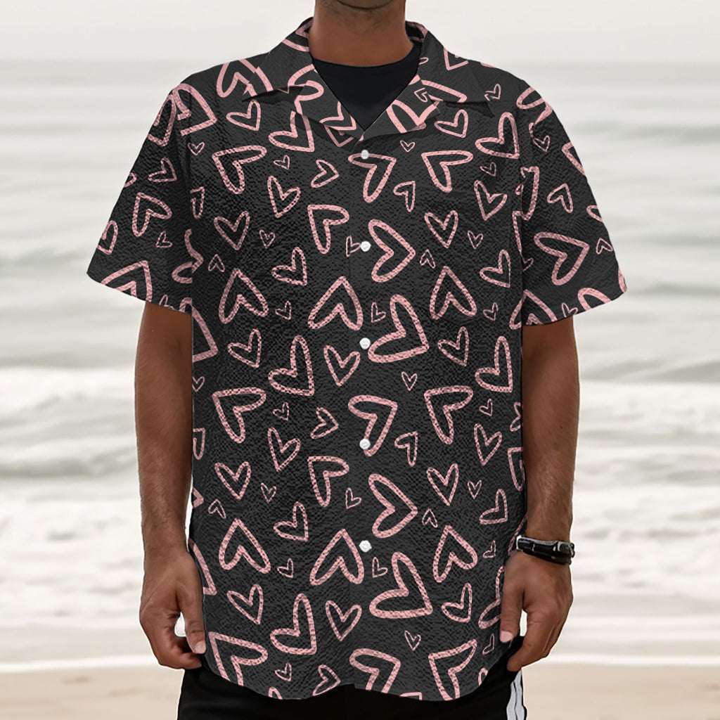 Cute Pink Heart Pattern Print Textured Short Sleeve Shirt
