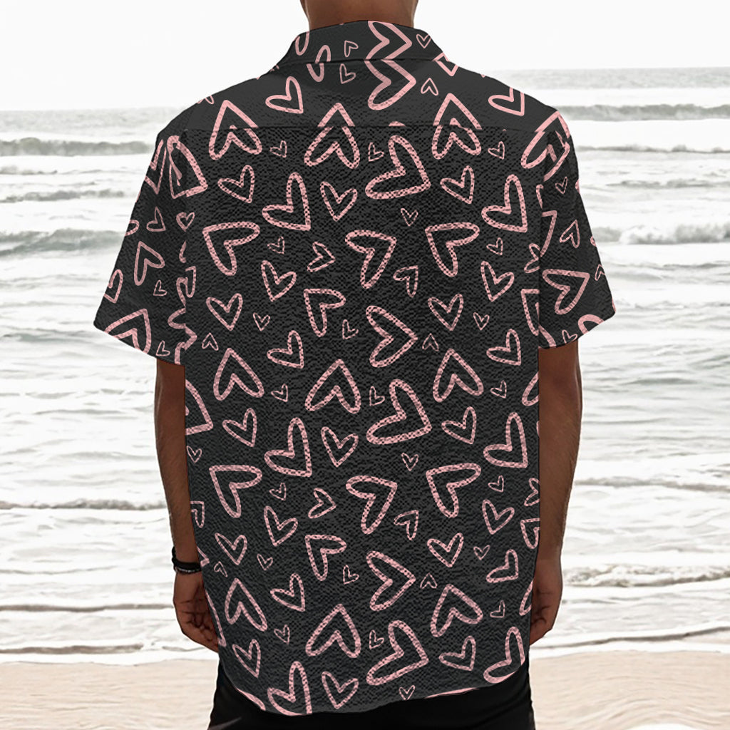 Cute Pink Heart Pattern Print Textured Short Sleeve Shirt