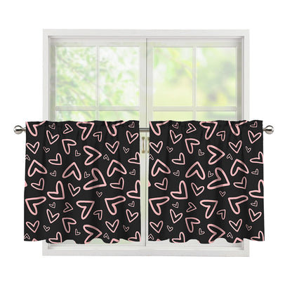 Cute Pink Heart Pattern Print Tier Curtains