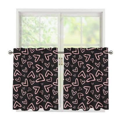 Cute Pink Heart Pattern Print Tier Curtains
