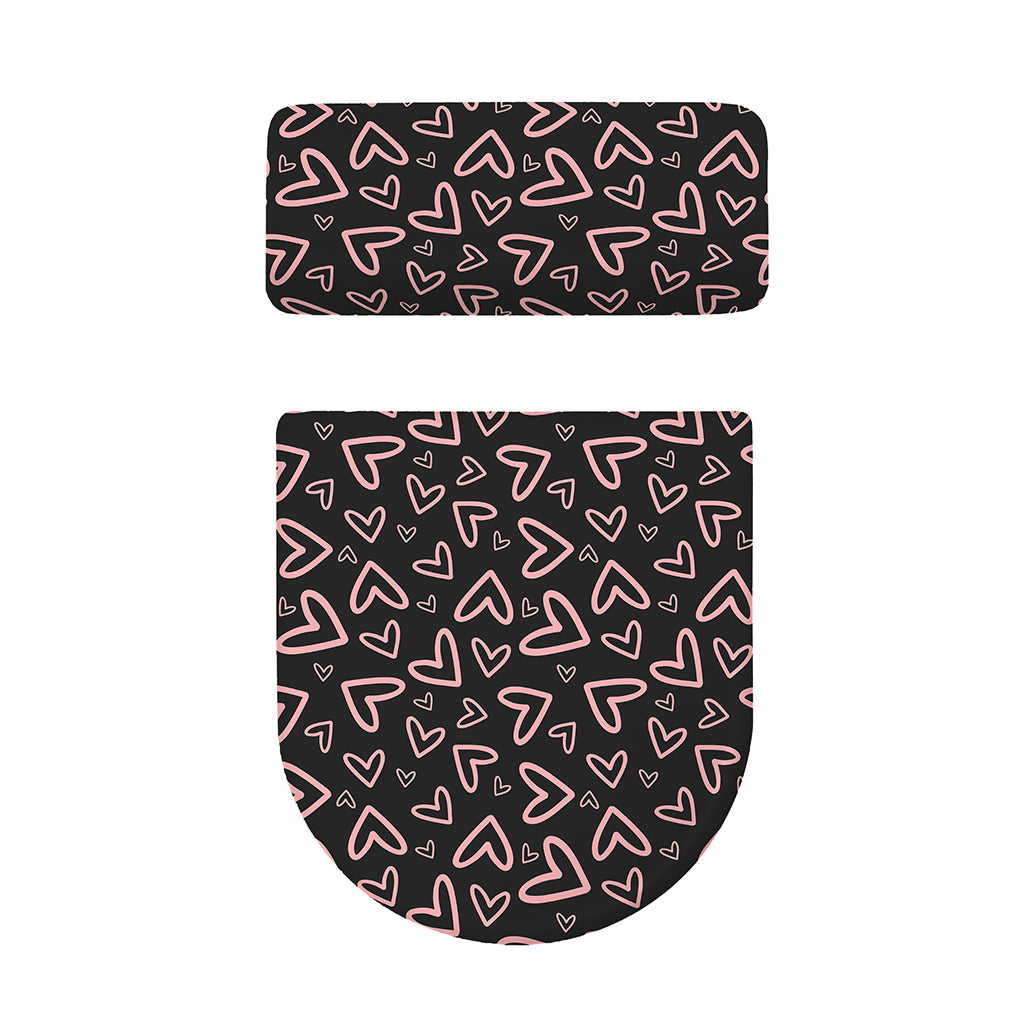Cute Pink Heart Pattern Print Toilet Lid And Tank Cover Set