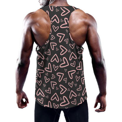Cute Pink Heart Pattern Print Training Tank Top